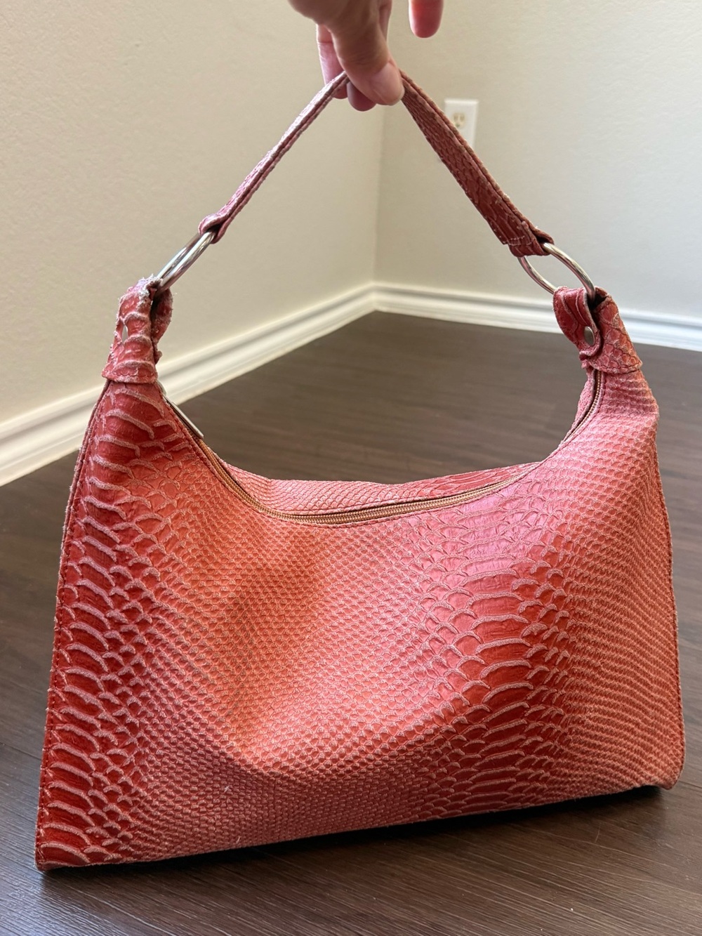Vintage Nardelli Made in Italy Coral Pink Python Skin Hobo Shoulder Bag Purse